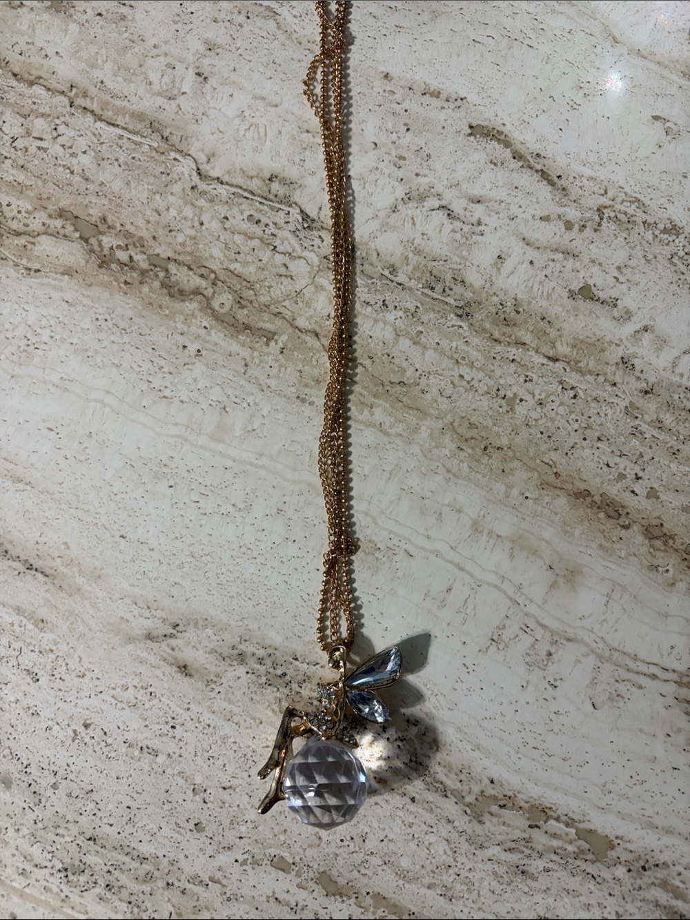 Gold-Tone Crystal Pendant Necklace with Clear Faceted Charm